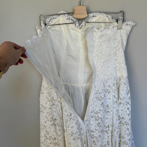 Caroline Charles London Vintage 1980's Strapless White Fit and Flare Midi Dress - Picture 5 of 12
